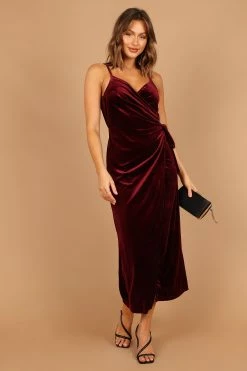 Renarde Wrap Velvet Midi Dress - Wine -Dress Shop petal and pup usa dresses renarde wrap velvet midi dress wine 32786135318705
