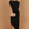 Roma Open Back Drape Midi Dress - Black