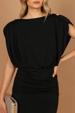 Roma Open Back Drape Midi Dress - Black -Dress Shop petal and pup usa dresses roma open back drape midi dress black 32684412895409