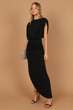 Roma Open Back Drape Midi Dress - Black -Dress Shop petal and pup usa dresses roma open back drape midi dress black 32684412928177