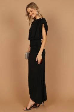 Roma Open Back Drape Midi Dress - Black -Dress Shop petal and pup usa dresses roma open back drape midi dress black 32684412960945