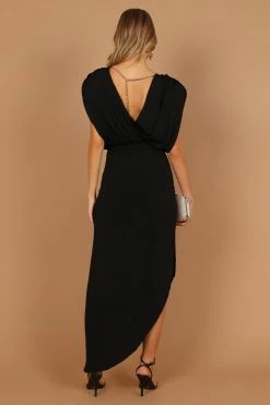 Roma Open Back Drape Midi Dress - Black -Dress Shop petal and pup usa dresses roma open back drape midi dress black 32684412993713