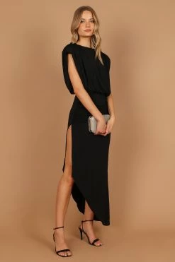 Roma Open Back Drape Midi Dress - Black -Dress Shop petal and pup usa dresses roma open back drape midi dress black 32684413059249