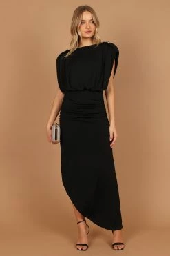 Roma Open Back Drape Midi Dress - Black -Dress Shop petal and pup usa dresses roma open back drape midi dress black 32684413092017