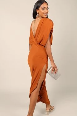 Roma Open Back Drape Midi Dress - Cognac