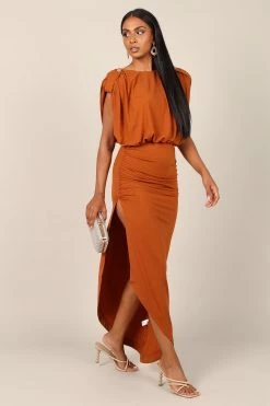 Roma Open Back Drape Midi Dress - Cognac -Dress Shop petal and pup usa dresses roma open back drape midi dress cognac 32699713290417