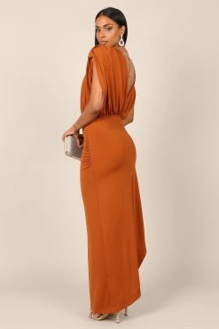 Roma Open Back Drape Midi Dress - Cognac -Dress Shop petal and pup usa dresses roma open back drape midi dress cognac 32699713454257