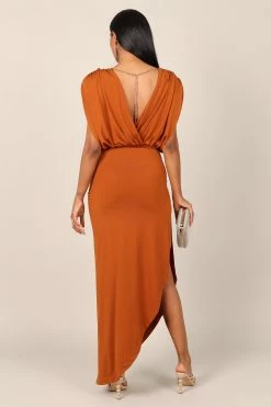 Roma Open Back Drape Midi Dress - Cognac -Dress Shop petal and pup usa dresses roma open back drape midi dress cognac 32699713487025