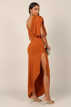 Roma Open Back Drape Midi Dress - Cognac -Dress Shop petal and pup usa dresses roma open back drape midi dress cognac 32699713552561
