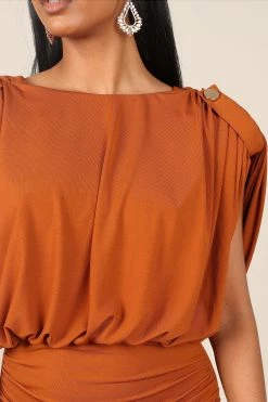 Roma Open Back Drape Midi Dress - Cognac -Dress Shop petal and pup usa dresses roma open back drape midi dress cognac 32699713585329