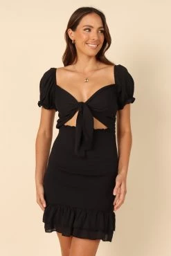 Rosie Shirred Tie Front Mini Dress - Black -Dress Shop petal and pup usa dresses rosie shirred tie front mini dress black 32102917865649