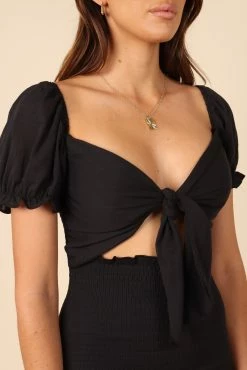Rosie Shirred Tie Front Mini Dress - Black -Dress Shop petal and pup usa dresses rosie shirred tie front mini dress black 32102917996721