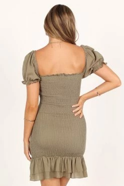 Rosie Shirred Tie Front Mini Dress - Olive -Dress Shop petal and pup usa dresses rosie shirred tie front mini dress olive 33469356572849