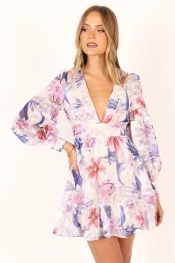 Rume Long Sleeve Mini Dress - Purple Floral -Dress Shop petal and pup usa dresses rume long sleeve mini dress purple floral 34007552884913