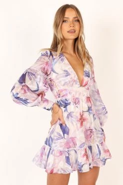 Rume Long Sleeve Mini Dress - Purple Floral -Dress Shop petal and pup usa dresses rume long sleeve mini dress purple floral 34007552917681
