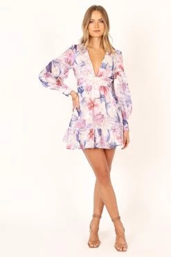 Rume Long Sleeve Mini Dress - Purple Floral -Dress Shop petal and pup usa dresses rume long sleeve mini dress purple floral 34007553081521