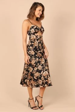 SAGA CUT OUT MIDI DRESS - BLACK FLORAL -Dress Shop petal and pup usa dresses saga cut out midi dress black floral 32317551476913