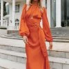 Sanderson Long Sleeve Wrap Maxi Dress - Orange