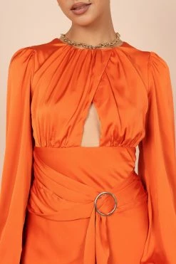 Sanderson Long Sleeve Wrap Maxi Dress - Orange -Dress Shop petal and pup usa dresses sanderson long sleeve wrap maxi dress orange 32432942579889