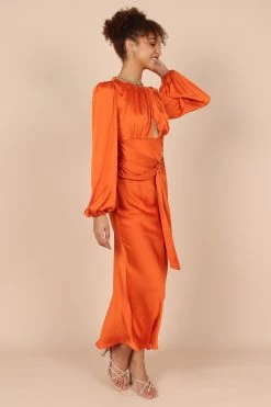 Sanderson Long Sleeve Wrap Maxi Dress - Orange -Dress Shop petal and pup usa dresses sanderson long sleeve wrap maxi dress orange 32432942645425
