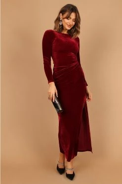 Sarine Long Sleeve Maxi Dress - Wine -Dress Shop petal and pup usa dresses sarine long sleeve maxi dress wine 32600338137265