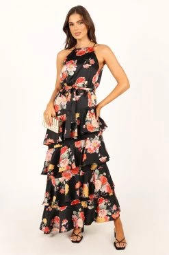 Sarona Halterneck Maxi Dress - Black Floral -Dress Shop petal and pup usa dresses sarona halterneck maxi dress black floral 33757570924721