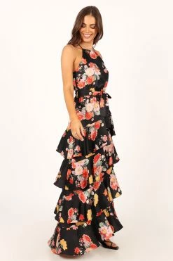 Sarona Halterneck Maxi Dress - Black Floral -Dress Shop petal and pup usa dresses sarona halterneck maxi dress black floral 33757571055793