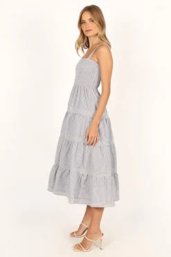 Savannah Midi Dress - Blue Gold Stripe -Dress Shop petal and pup usa dresses savannah midi dress blue gold stripe 33752445780145