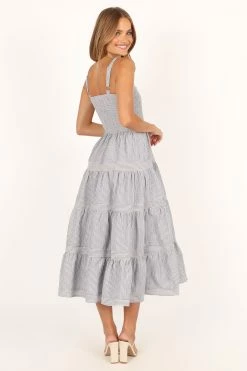 Savannah Midi Dress - Blue Gold Stripe -Dress Shop petal and pup usa dresses savannah midi dress blue gold stripe 33752445812913