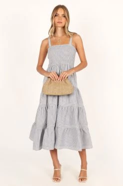 Savannah Midi Dress - Blue Gold Stripe -Dress Shop petal and pup usa dresses savannah midi dress blue gold stripe 33752445878449
