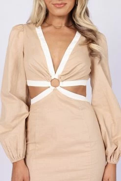 Sharon Long Sleeve Midi Dress - Tan/White 10 Sharon Long Sleeve Midi Dress - Tan/White -Dress Shop petal and pup usa dresses sharon long sleeve midi dress tan white 32246211838129