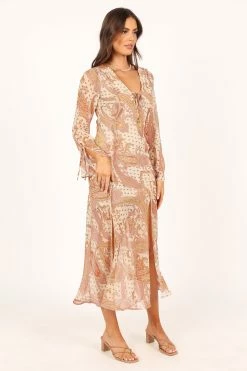 Sio Long Sleeve Midi Dress - Tan -Dress Shop petal and pup usa dresses sio long sleeve maxi dress tan 33681588420785