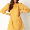Stefania Long Sleeve Mini Dress - Mustard
