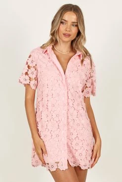 Tallie Button Up Mini Dress - Pink -Dress Shop petal and pup usa dresses tallie button up mini dress pink 33340271853745