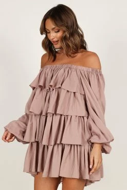 Talulla Off Shoulder Mini Dress- Dusty Mauve -Dress Shop petal and pup usa dresses talulla off shoulder mini dress dusty mauve 33210170179761