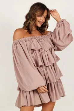 Talulla Off Shoulder Mini Dress- Dusty Mauve -Dress Shop petal and pup usa dresses talulla off shoulder mini dress dusty mauve 33210170310833