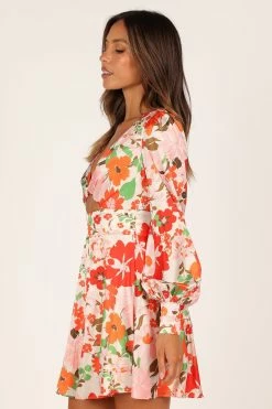 Tanaya Puff Sleeve Skater Skirt Mini Dress - Orange Floral -Dress Shop petal and pup usa dresses tanaya puff sleeve skater skirt mini dress orange floral 33276977053873