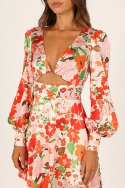 Tanaya Puff Sleeve Skater Skirt Mini Dress - Orange Floral -Dress Shop petal and pup usa dresses tanaya puff sleeve skater skirt mini dress orange floral 33276977086641