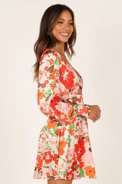 Tanaya Puff Sleeve Skater Skirt Mini Dress - Orange Floral -Dress Shop petal and pup usa dresses tanaya puff sleeve skater skirt mini dress orange floral 33276977447089