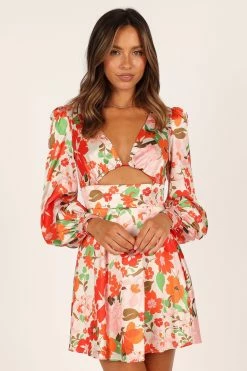 Tanaya Puff Sleeve Skater Skirt Mini Dress - Orange Floral -Dress Shop petal and pup usa dresses tanaya puff sleeve skater skirt mini dress orange floral 33276977479857