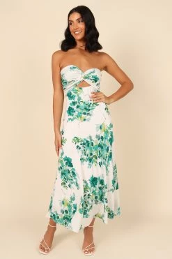 Teagan Strapless Midi Dress - Green Floral -Dress Shop petal and pup usa dresses teagan strapless midi dress green floral 32050666504369