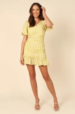 Tenice V Neck Gingham Dress - Green -Dress Shop petal and pup usa dresses tenice v neck gingham dress green 32129785135281