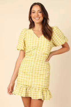 Tenice V Neck Gingham Dress - Green -Dress Shop petal and pup usa dresses tenice v neck gingham dress green 32129785233585