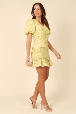 Tenice V Neck Gingham Dress - Green -Dress Shop petal and pup usa dresses tenice v neck gingham dress green 32129785266353