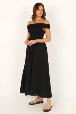 Tessa Off Shoulder Maxi Dress - Black -Dress Shop petal and pup usa dresses tessa off shoulder midi dress black 33829497700529