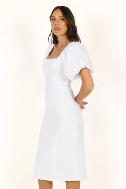 Thea Puff Sleeve Midi Dress - White -Dress Shop petal and pup usa dresses thea puff sleeve midi dress white 33681655431345