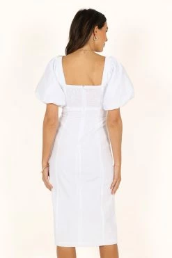 Thea Puff Sleeve Midi Dress - White -Dress Shop petal and pup usa dresses thea puff sleeve midi dress white 33681655464113