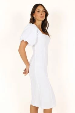 Thea Puff Sleeve Midi Dress - White -Dress Shop petal and pup usa dresses thea puff sleeve midi dress white 33681655529649