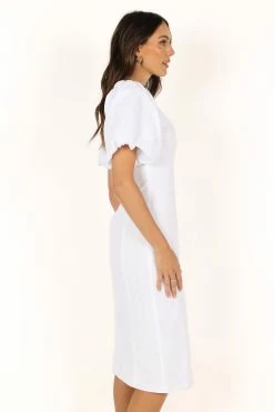 Thea Puff Sleeve Midi Dress - White -Dress Shop petal and pup usa dresses thea puff sleeve midi dress white 33681655562417