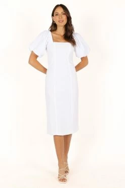 Thea Puff Sleeve Midi Dress - White -Dress Shop petal and pup usa dresses thea puff sleeve midi dress white 33681655595185